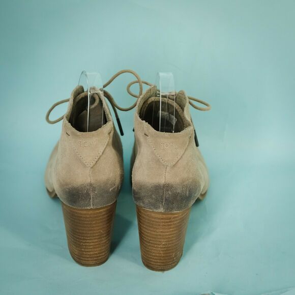 Toms Size 12 Lunata Lace Up Tarmac Booties Suede Lather Blocked Heel Boots - Picture 3 of 5